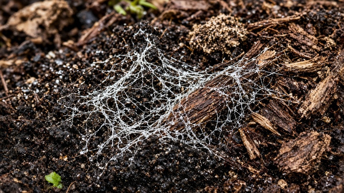 Hyphae and living soil in compost
