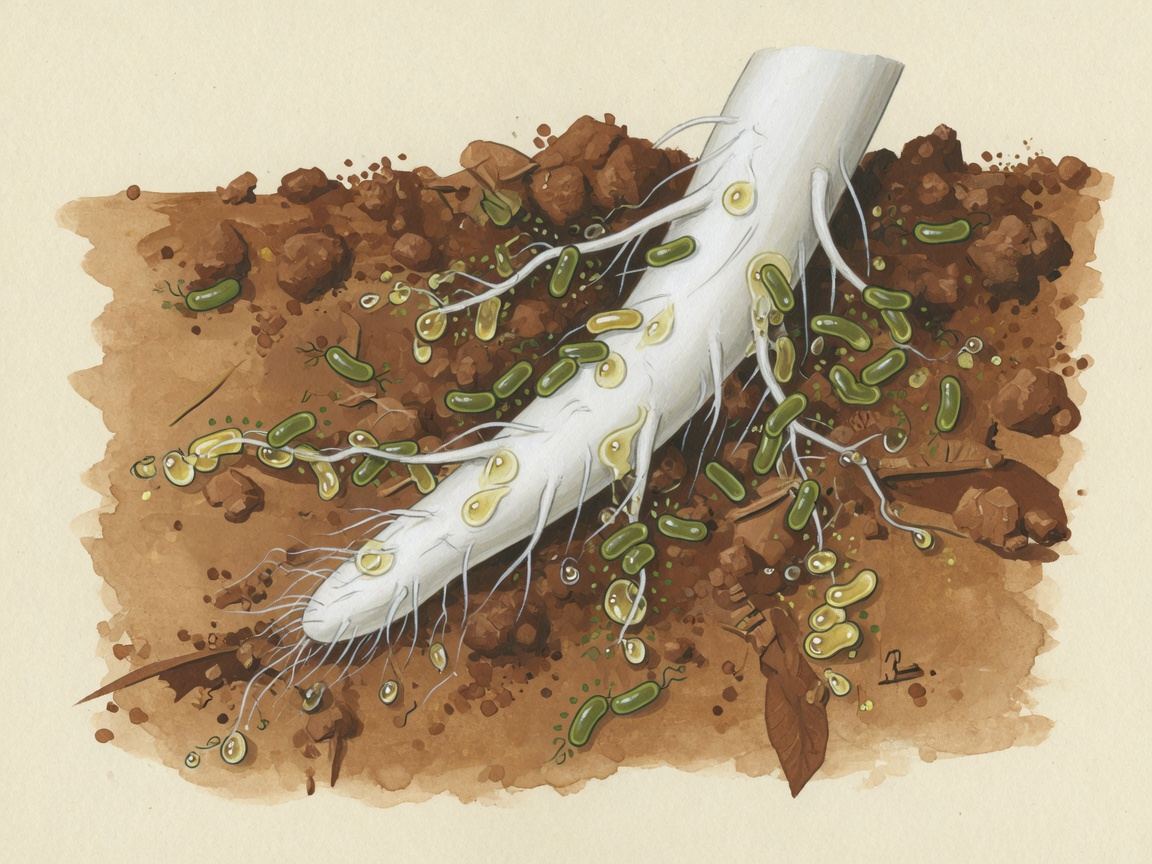 Illustration: root with exudates and bacteria around it